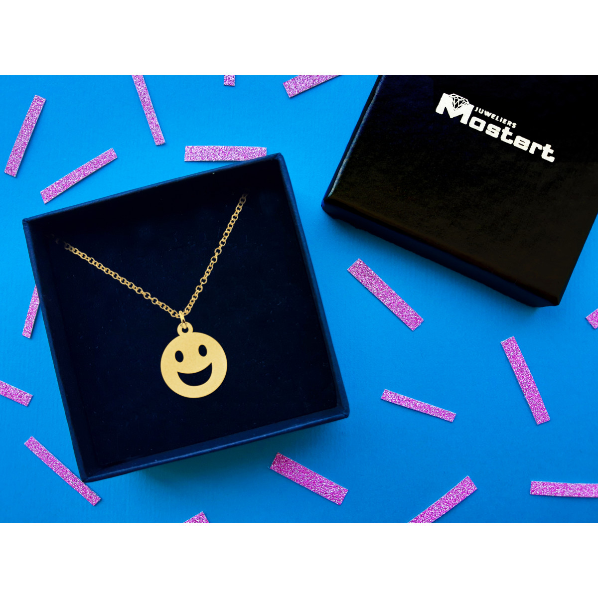 Gouden smiley hanger grote glimlach