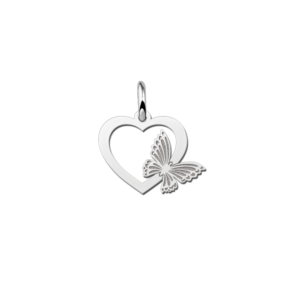 Zilveren hart hanger met vlinder