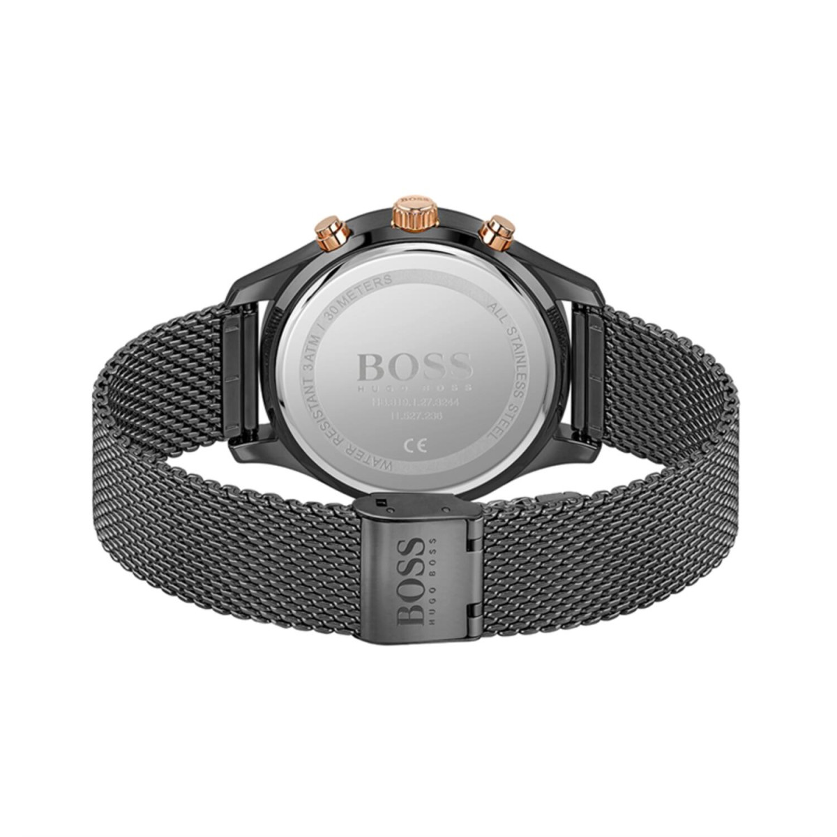 Boss Associate HB1513811 herenhorloge van staal - Zwart met milanese band - Chronograaf - Ø 42 mm