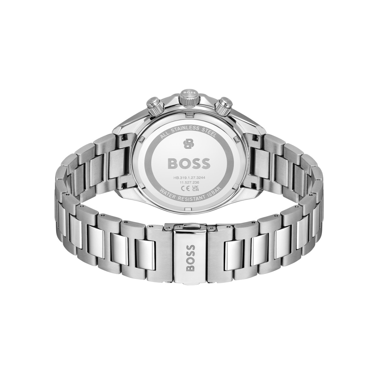 Boss Bosslatic HB1514336 chronograaf herenhorloge met blauwe wijzerplaat en zilverkleurige schakels - Ø 42 mm