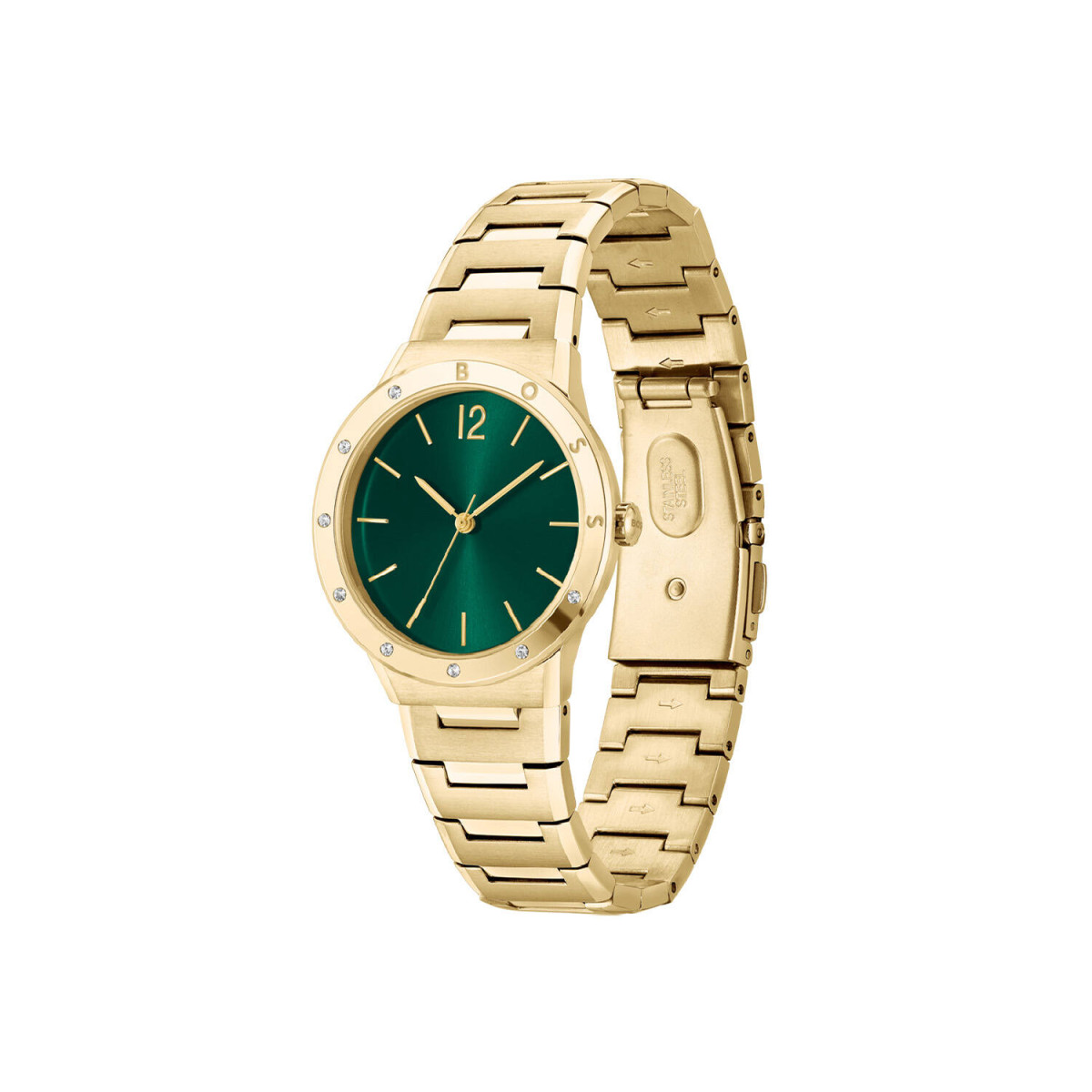Boss Breath HB1502649 dameshorloge - Goudkleurig met groene wijzerplaat - Staal - Ø 34 mm