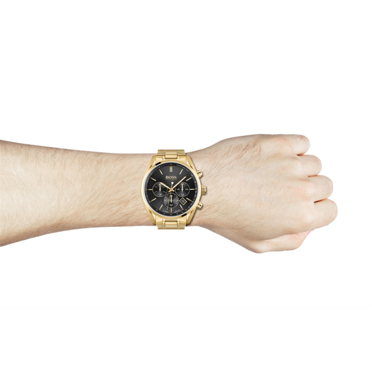 BOSS Champion HB1513848 Staal goudkleurig herenhorloge met zwarte wijzerplaat - Ø 44 mm