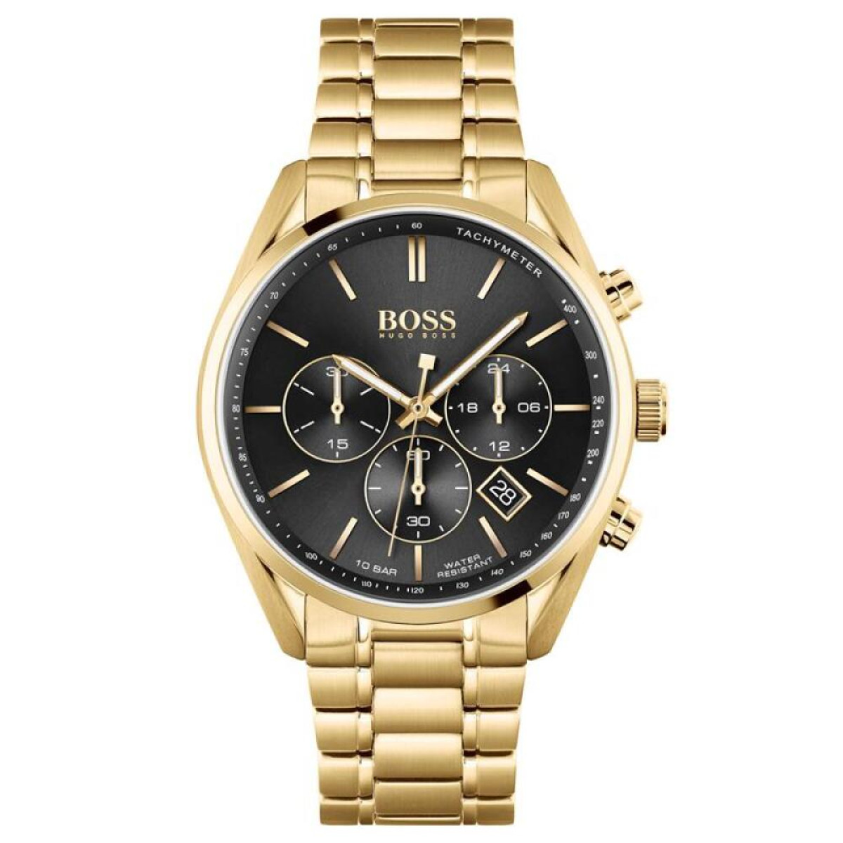 BOSS Champion HB1513848 Staal goudkleurig herenhorloge met zwarte wijzerplaat - Ø 44 mm