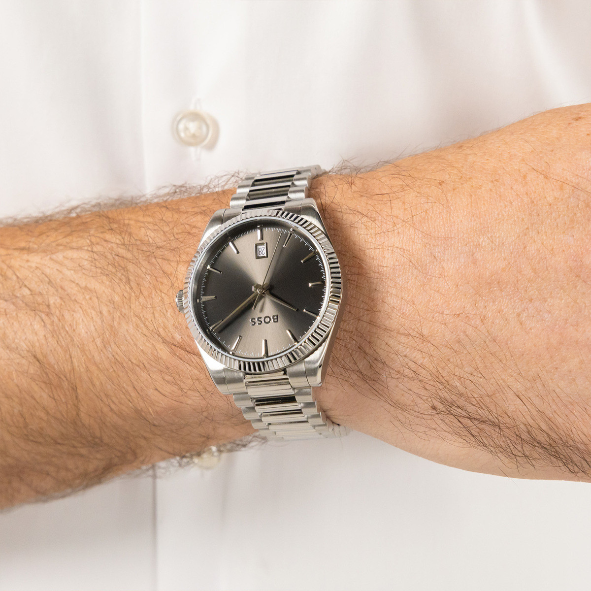 BOSS Cheswick HB1514310 herenhorloge staal zilverkleurig met grijze wijzerplaat - Ø 40 mm