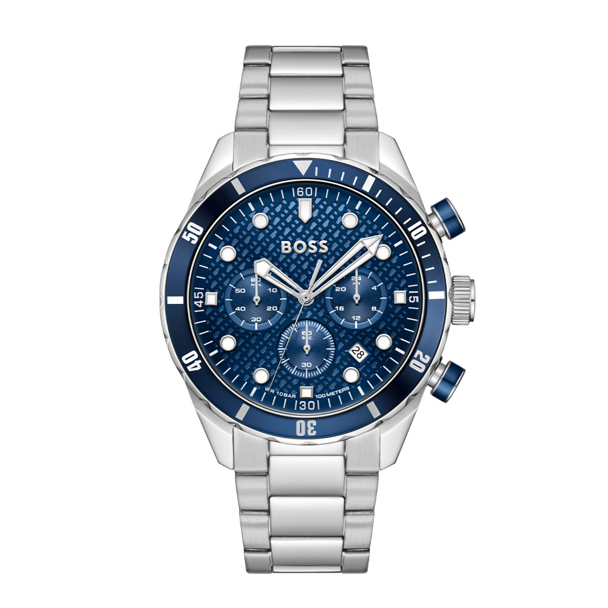 Boss Chronomatic HB1514338 herenhorloge met chronograaf blauwe wijzerplaat en zilverkleurig staal - Ø 44 mm