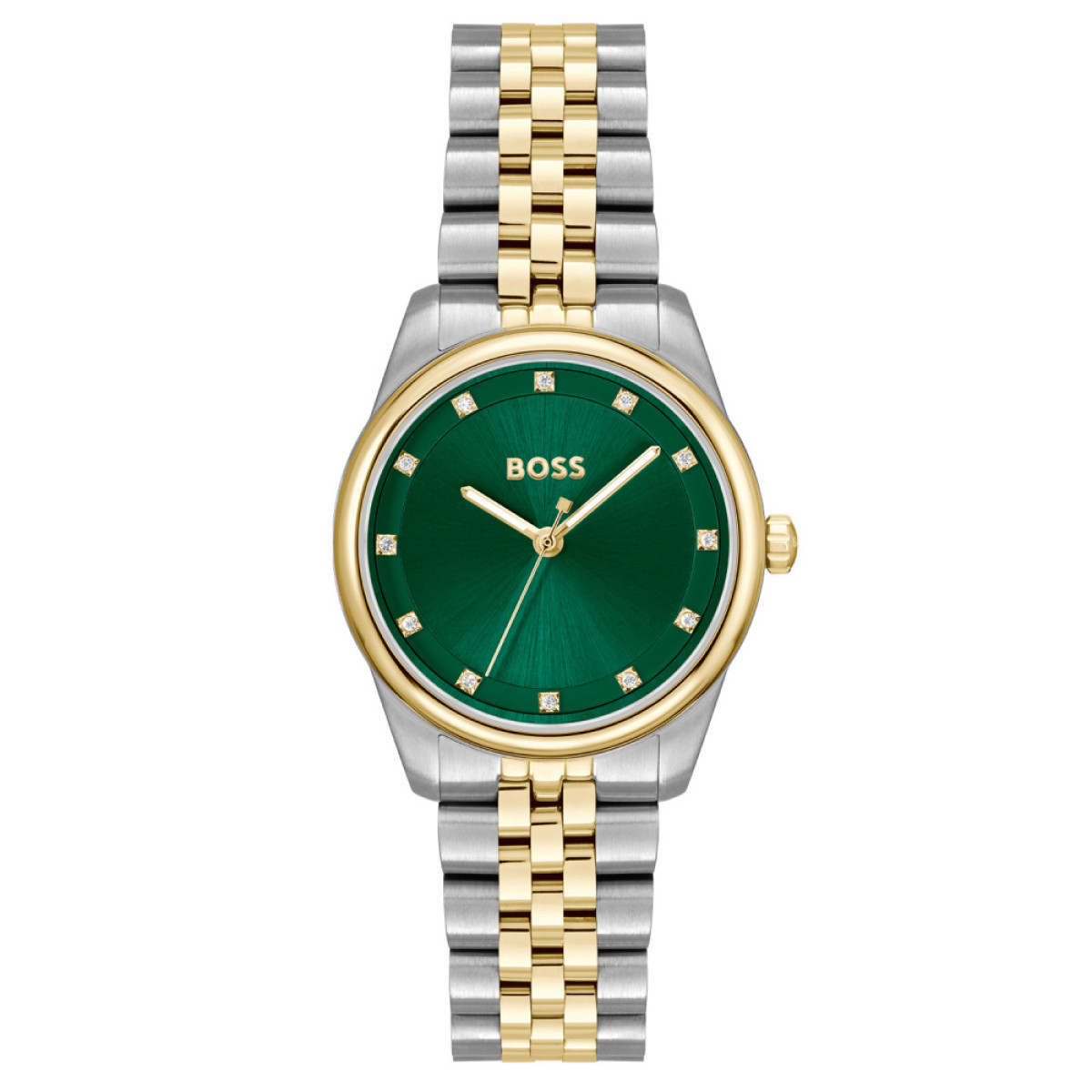BOSS Graceful Precious HB1502834 Bicolor dameshorloge met groene wijzerplaat - Ø 32 mm