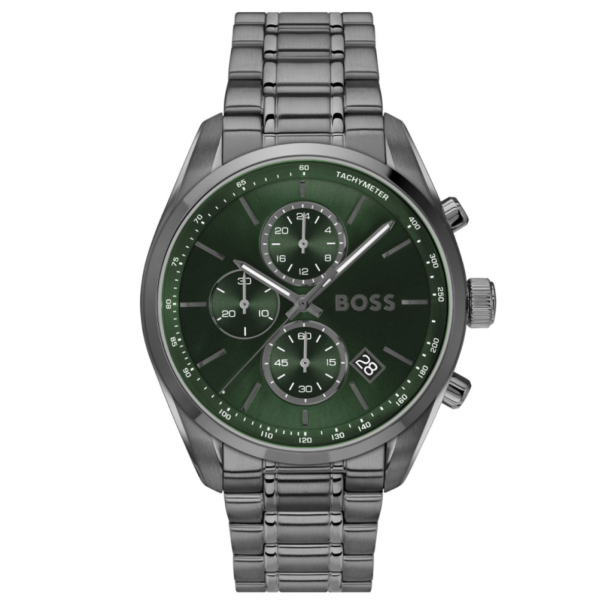 BOSS Grand Prix HB1514228 Zwart stalen herenhorloge met groene wijzerplaat - Ø 44 mm