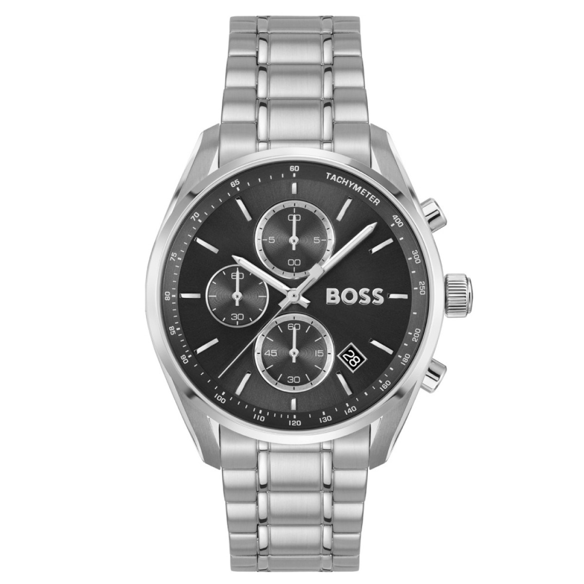 BOSS Grand Prix HB1514259 Stalen zilverkleurig herenhorloge met zwarte wijzerplaat - Ø 40 mm