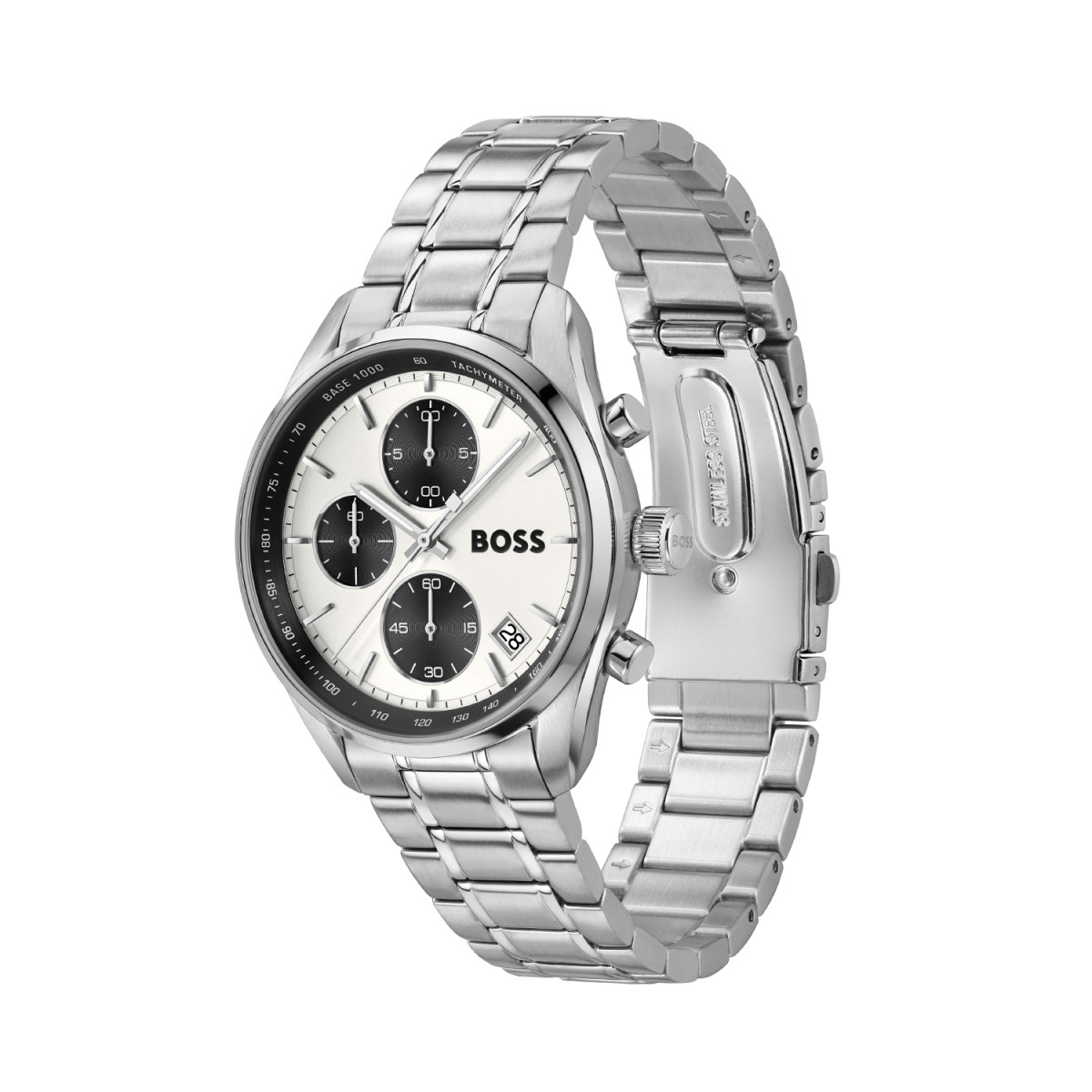 Boss Grand Prix Touring HB1514362 zilverkleurig chronograaf horloge met wit zwarte wijzerplaat - Ø 38 mm