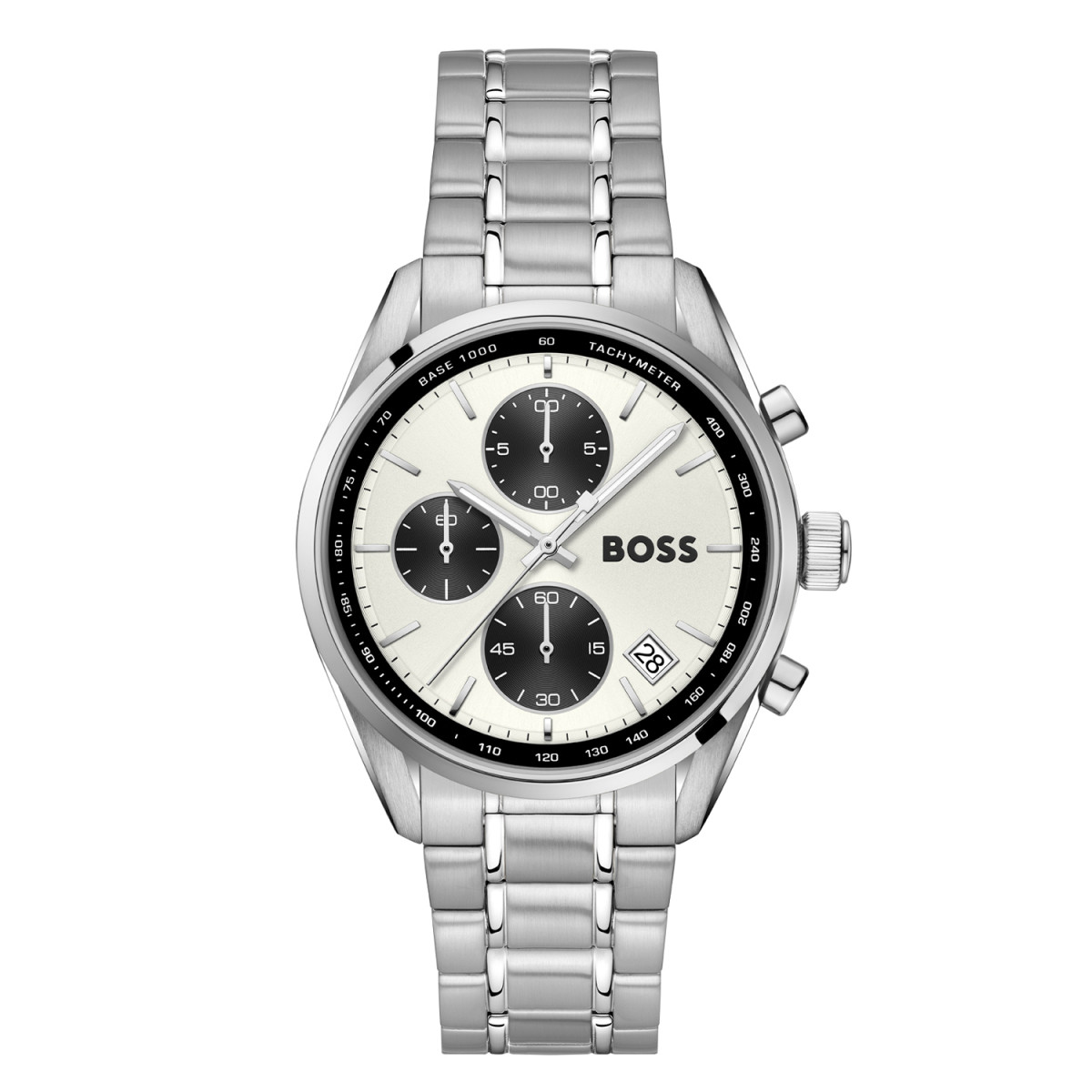 Boss Grand Prix Touring HB1514362 zilverkleurig chronograaf horloge met wit zwarte wijzerplaat - Ø 38 mm