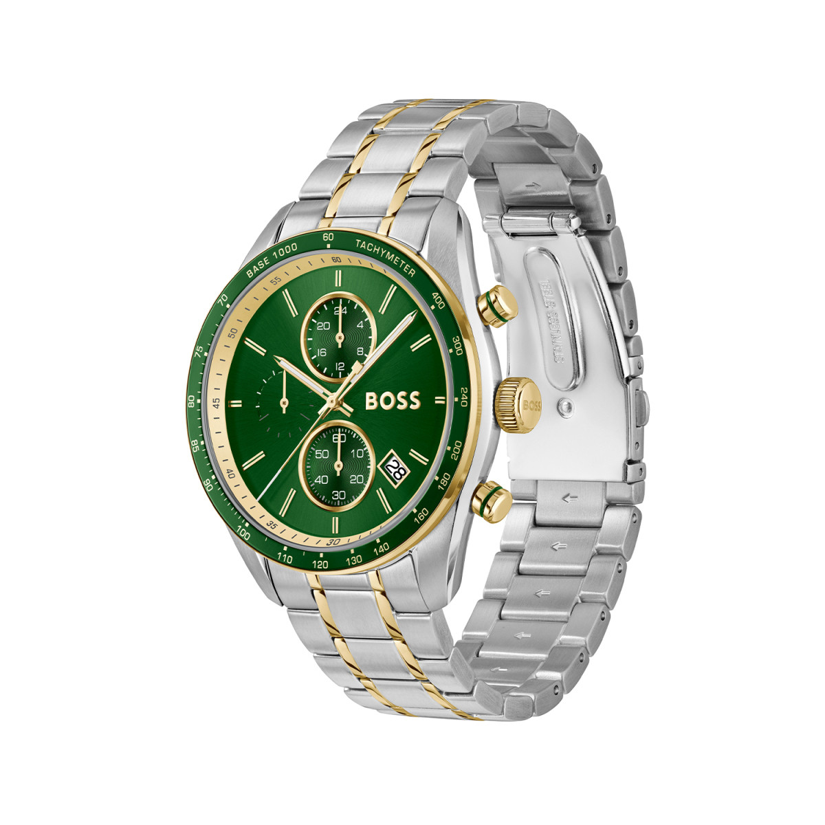 Boss Grand Prix Vitesse HB1514345 chronograaf herenhorloge met bicolor band en groene wijzerplaat - Ø 44 mm