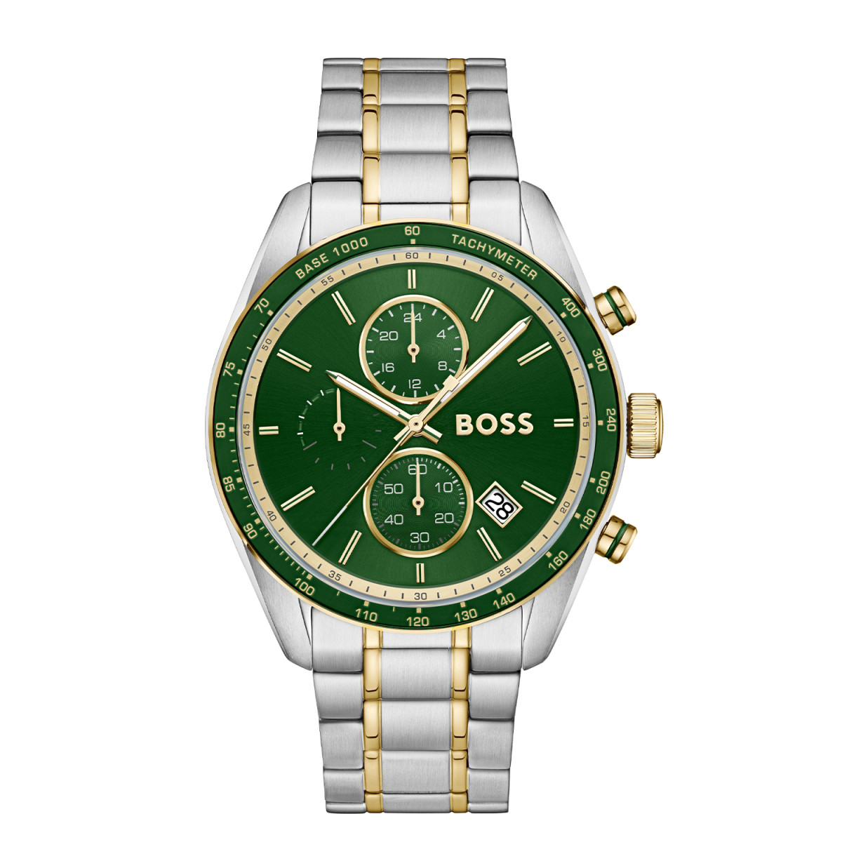 Boss Grand Prix Vitesse HB1514345 chronograaf herenhorloge met bicolor band en groene wijzerplaat - Ø 44 mm