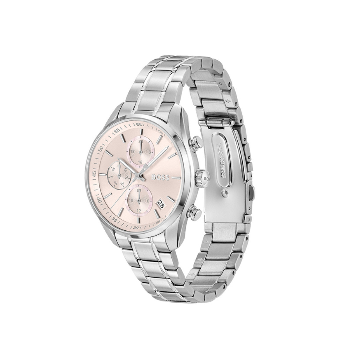 BOSS Grand Tour HB1502765 Dameshorloge met stalen band en roze wijzerplaat - Ø 38 mm