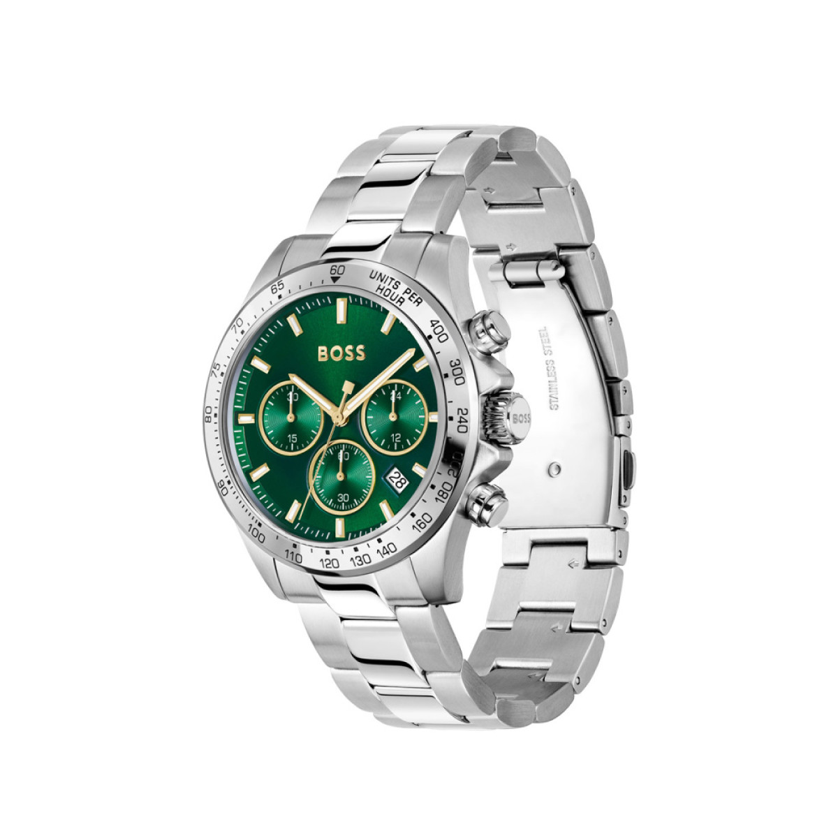 BOSS Hero HB1514217 Stalen herenhorloge met groene wijzerplaat - Ø 43 mm