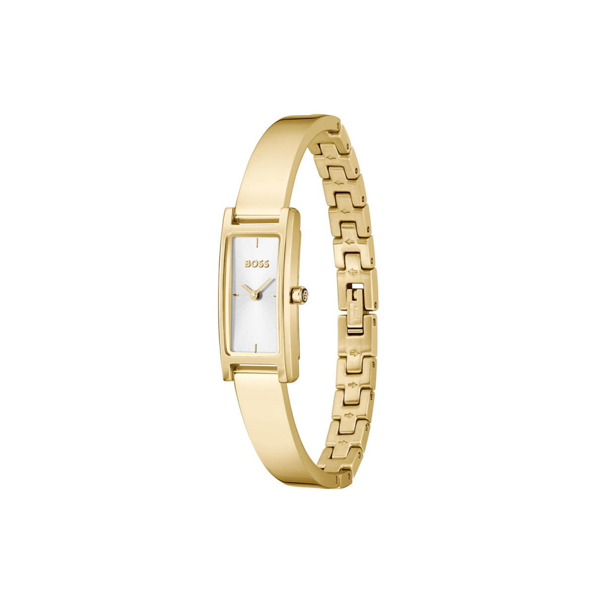 Boss Lucy Allure HB1502857 goudkleurig dameshorloge met rechthoekige zilverkleurige wijzerplaat - Ø 33 mm