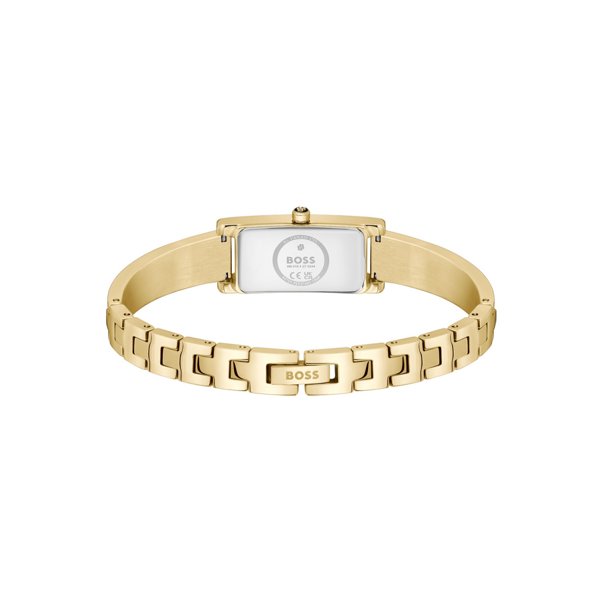 Boss Lucy Allure HB1502857 goudkleurig dameshorloge met rechthoekige zilverkleurige wijzerplaat - Ø 33 mm