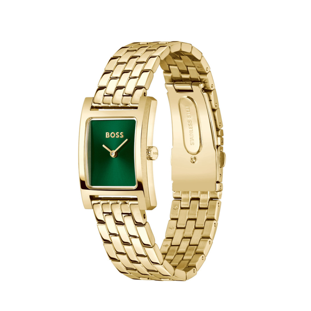 BOSS Lucy HB1502785 Dameshorloge goudkleurig staal met groene wijzerplaat - Ø 25 mm