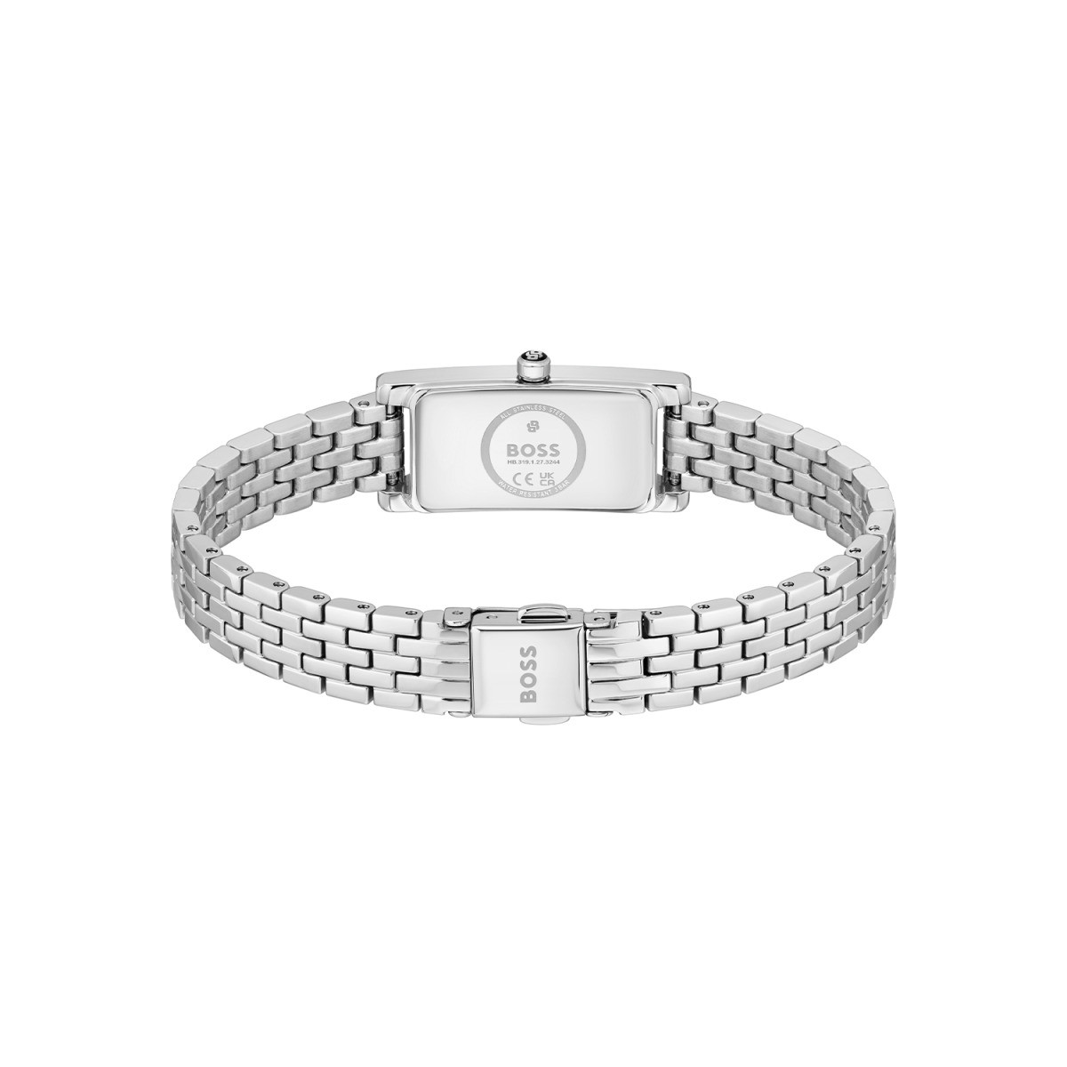 Boss Lucy HB1502858 zilverkleurig dameshorloge met schakelband en rechthoekige beige wijzerplaat - Ø 33 mm