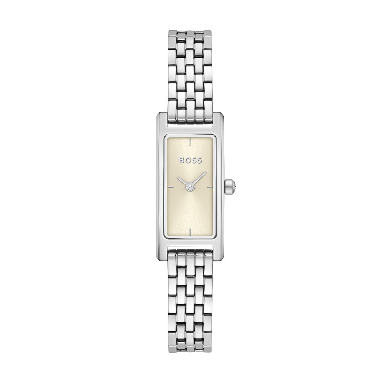 Boss Lucy HB1502858 zilverkleurig dameshorloge met schakelband en rechthoekige beige wijzerplaat - Ø 33 mm