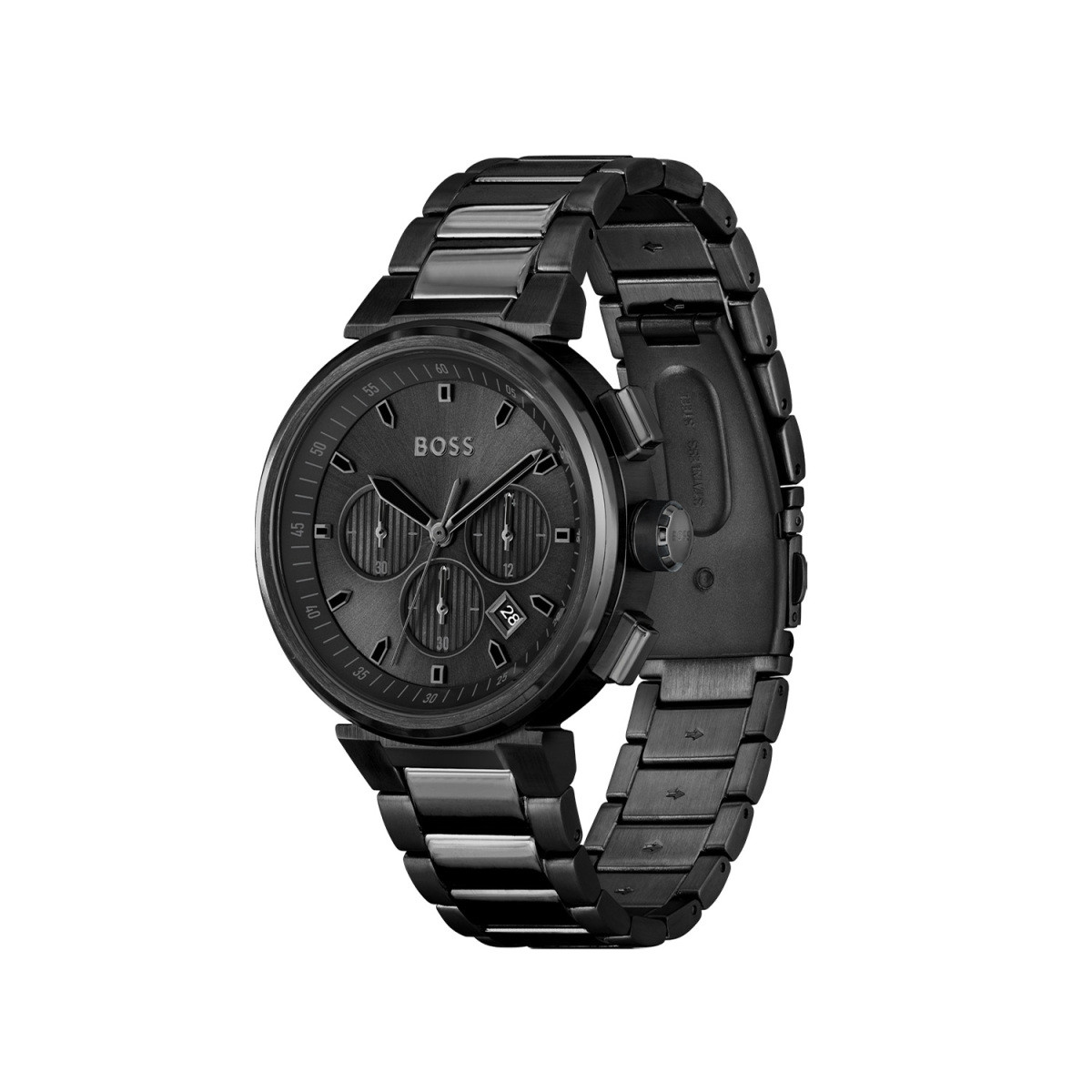 BOSS One HB1514001 herenhorloge van zwart staal met zwarte wijzerplaat - Ø 44 mm