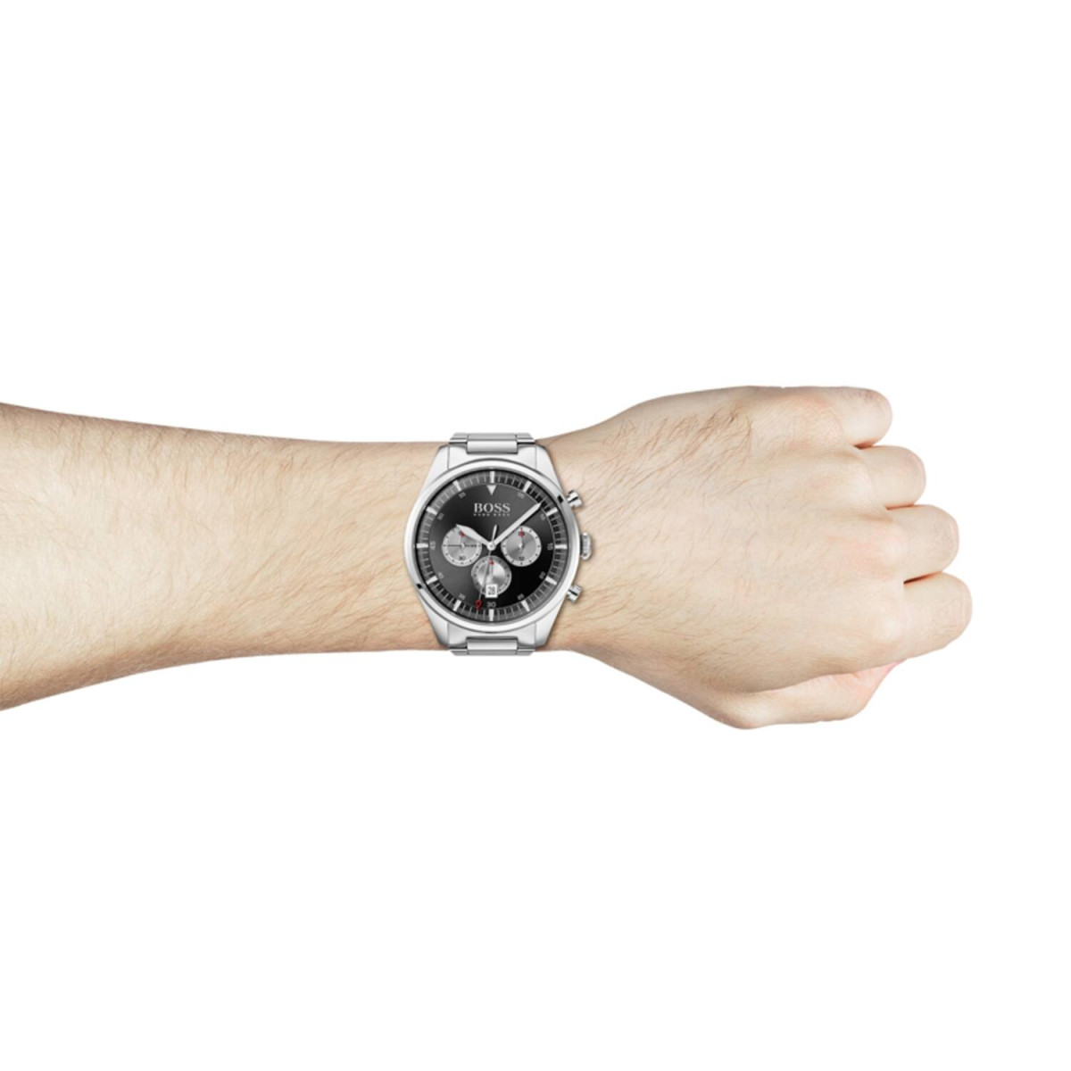 Boss Pioneer HB1513712 herenhorloge van staal - Zilverkleurig met zwarte wijzerplaat - Chronograaf - Ø 44 mm