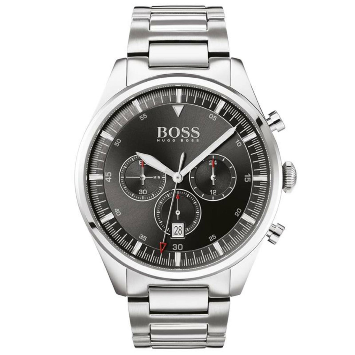 Boss Pioneer HB1513712 herenhorloge van staal - Zilverkleurig met zwarte wijzerplaat - Chronograaf - Ø 44 mm