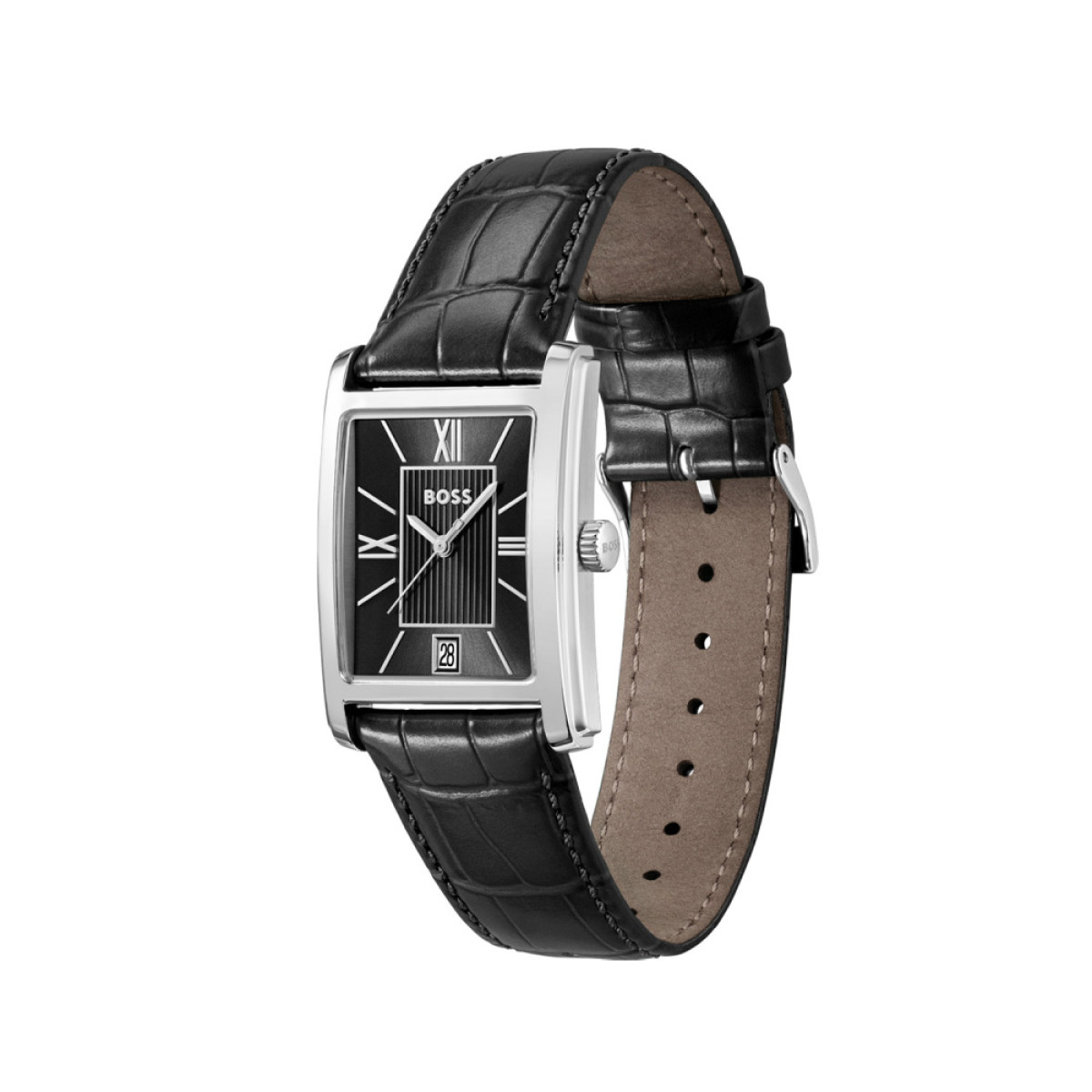 BOSS Principle HB1514277 Zilverkleurig stalen herenhorloge met zwart leren band - Ø 39 mm