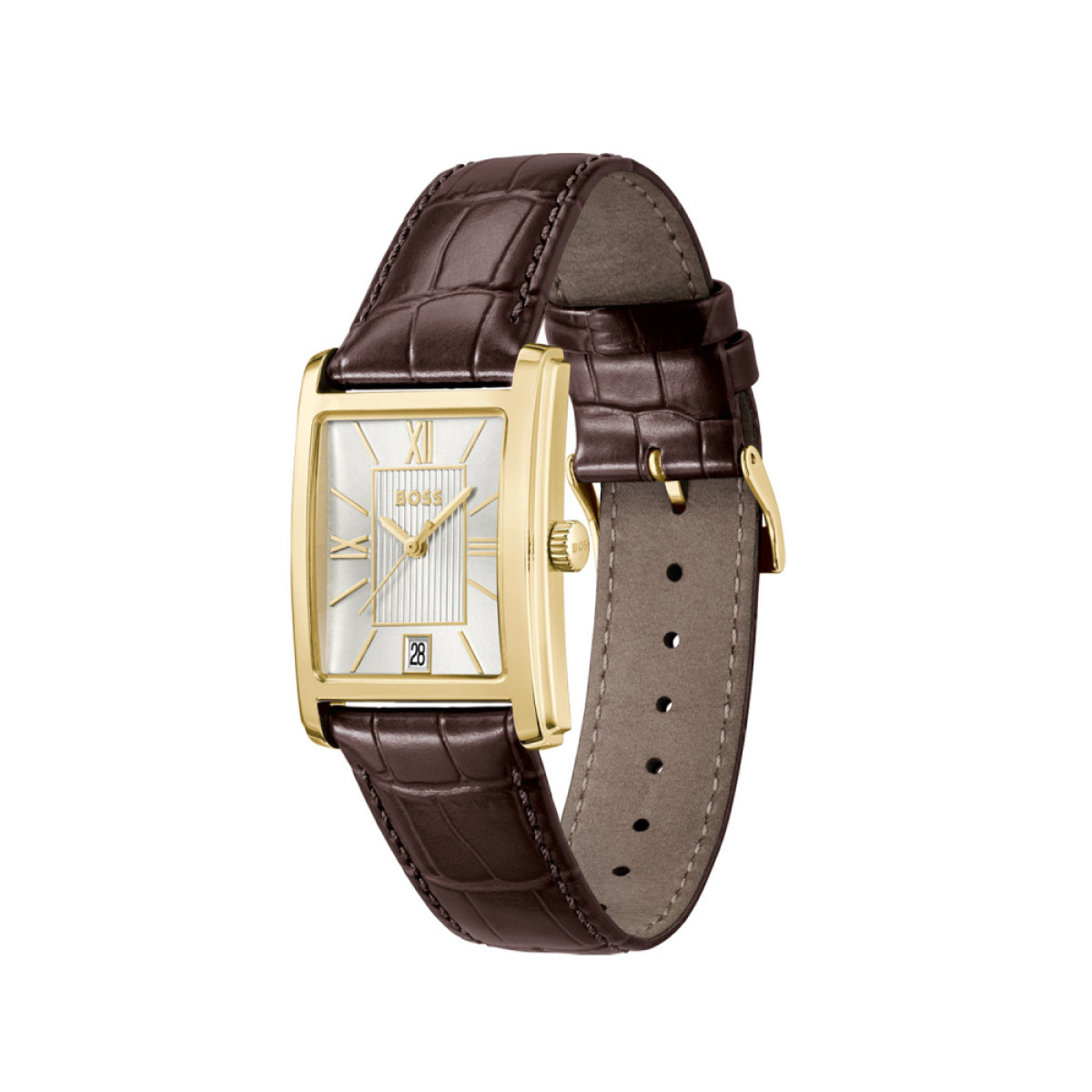 BOSS Principle HB1514300 Gold plated stalen herenhorloge met bruin leer - Ø 39 mm