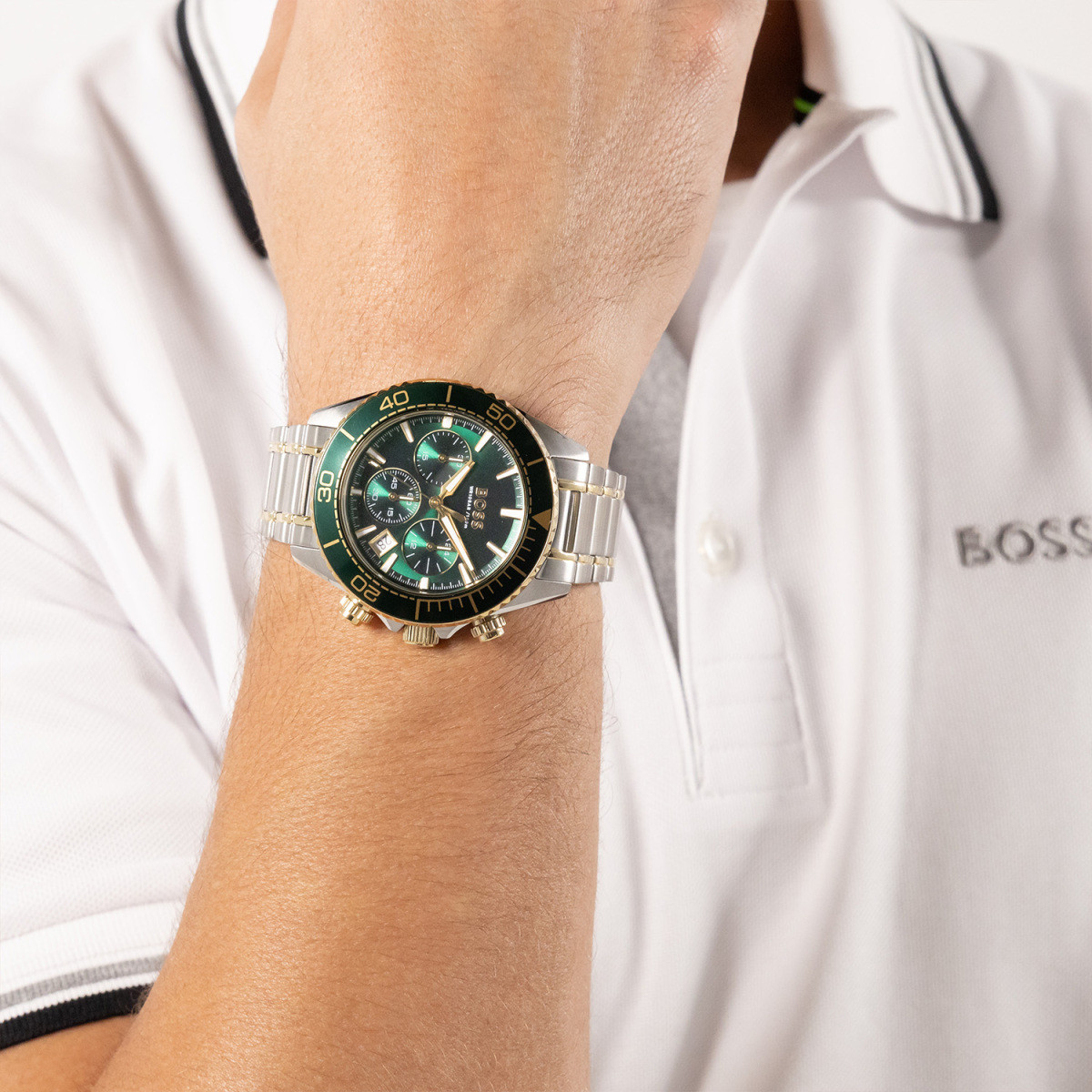 BOSS Sealiner HB1514325 herenhorloge bicolor kast groene wijzerplaat - Ø 44 mm
