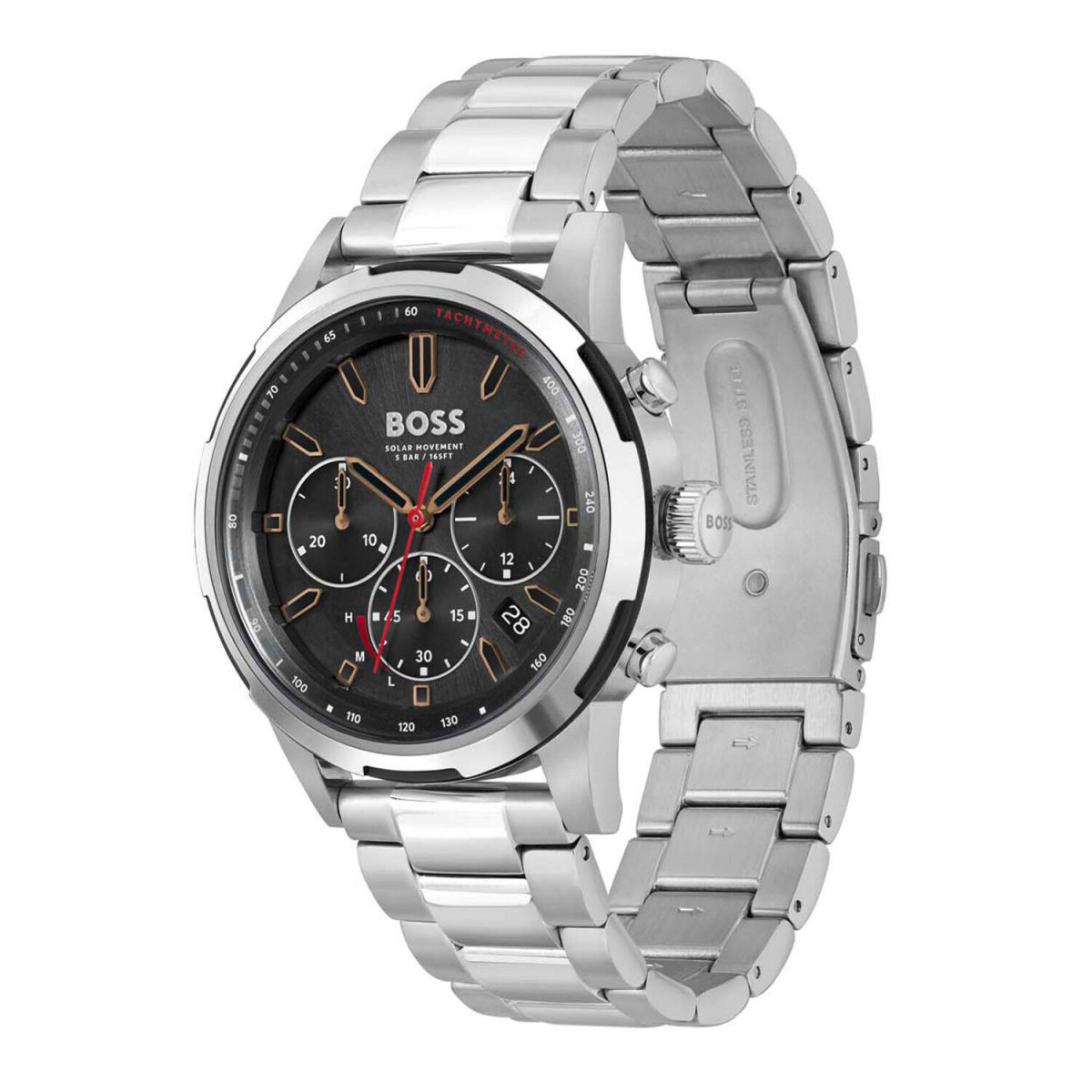 Boss Solgrade HB1514032 herenhorloge van staal - Zilverkleurig met zwarte wijzerplaat - Ø 44 mm