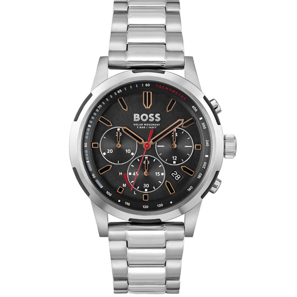 Boss Solgrade HB1514032 herenhorloge van staal - Zilverkleurig met zwarte wijzerplaat - Ø 44 mm
