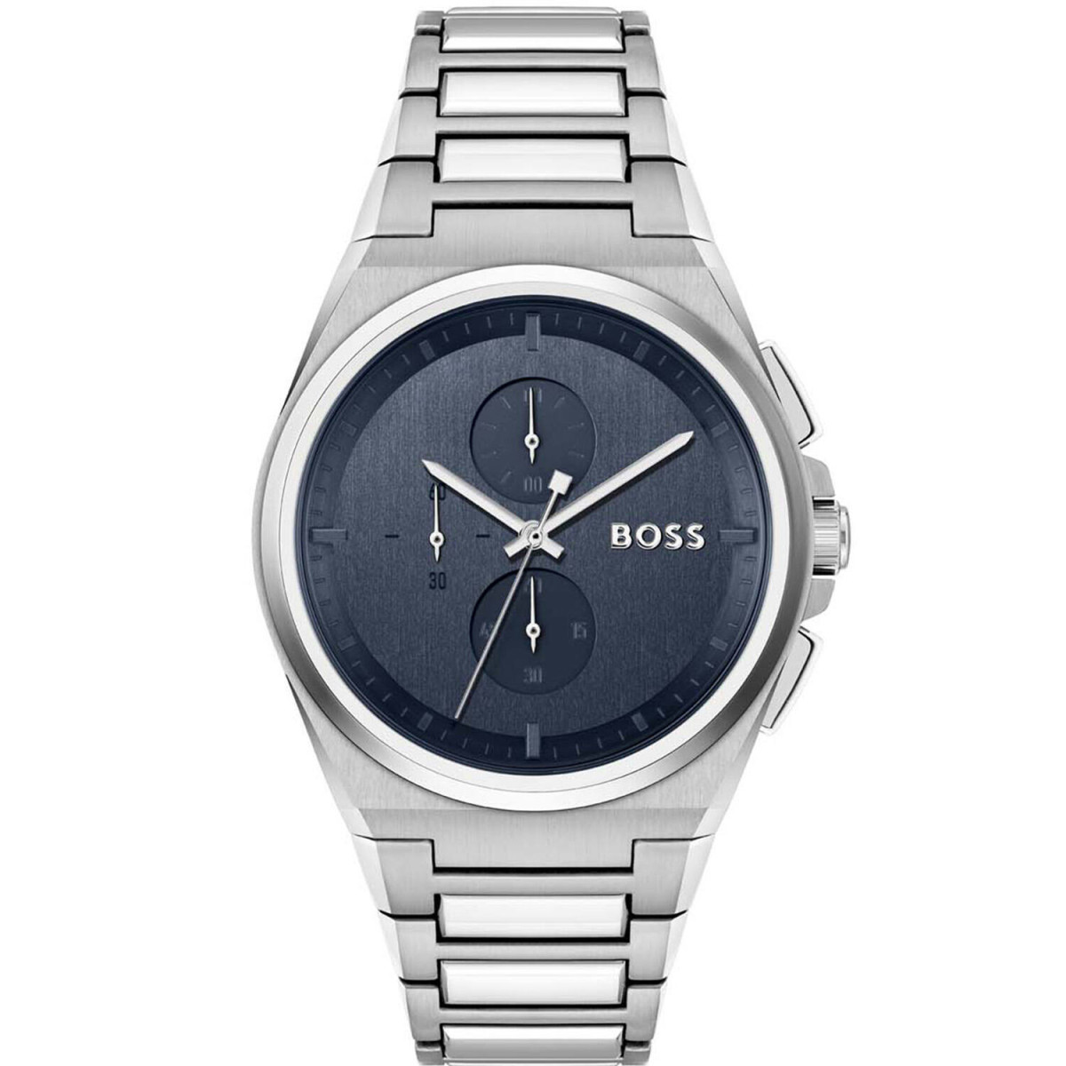 Boss Steer Chrono HB1514048 herenhorloge van staal - Zilverkleurig met blauwe wijzerplaat - Chronograaf - Ø 44 mm
