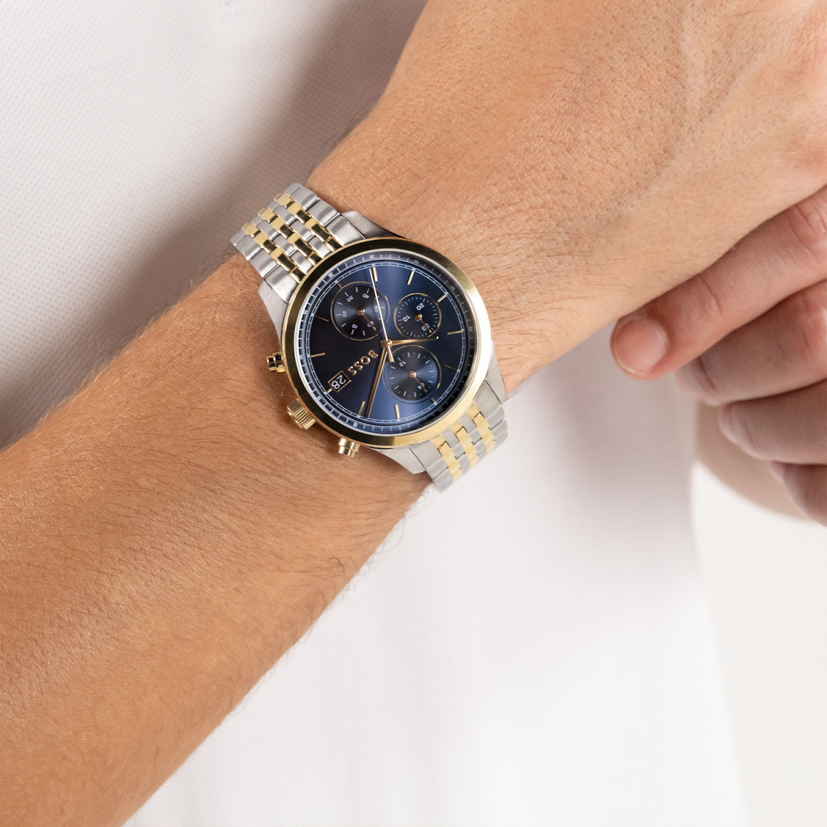BOSS Stratus HB1514329 herenhorloge bicolor met blauwe wijzerplaat - Ø 41 mm