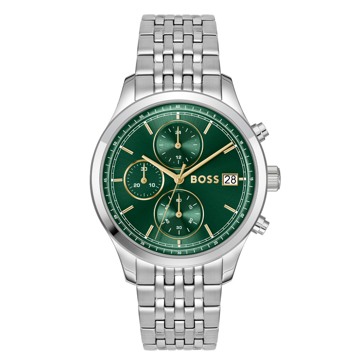BOSS Stratus HB1514330 herenhorloge zilverkleurig staal met groene wijzerplaat - Ø 41 mm