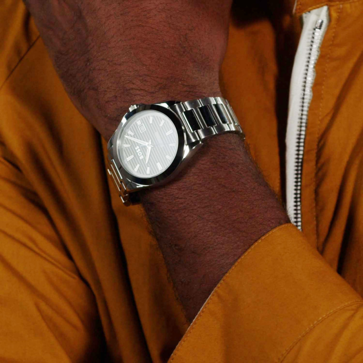 BOSS Strike HB1514170 Herenhorloge van staal met zwarte wijzerplaat - Ø 41 mm