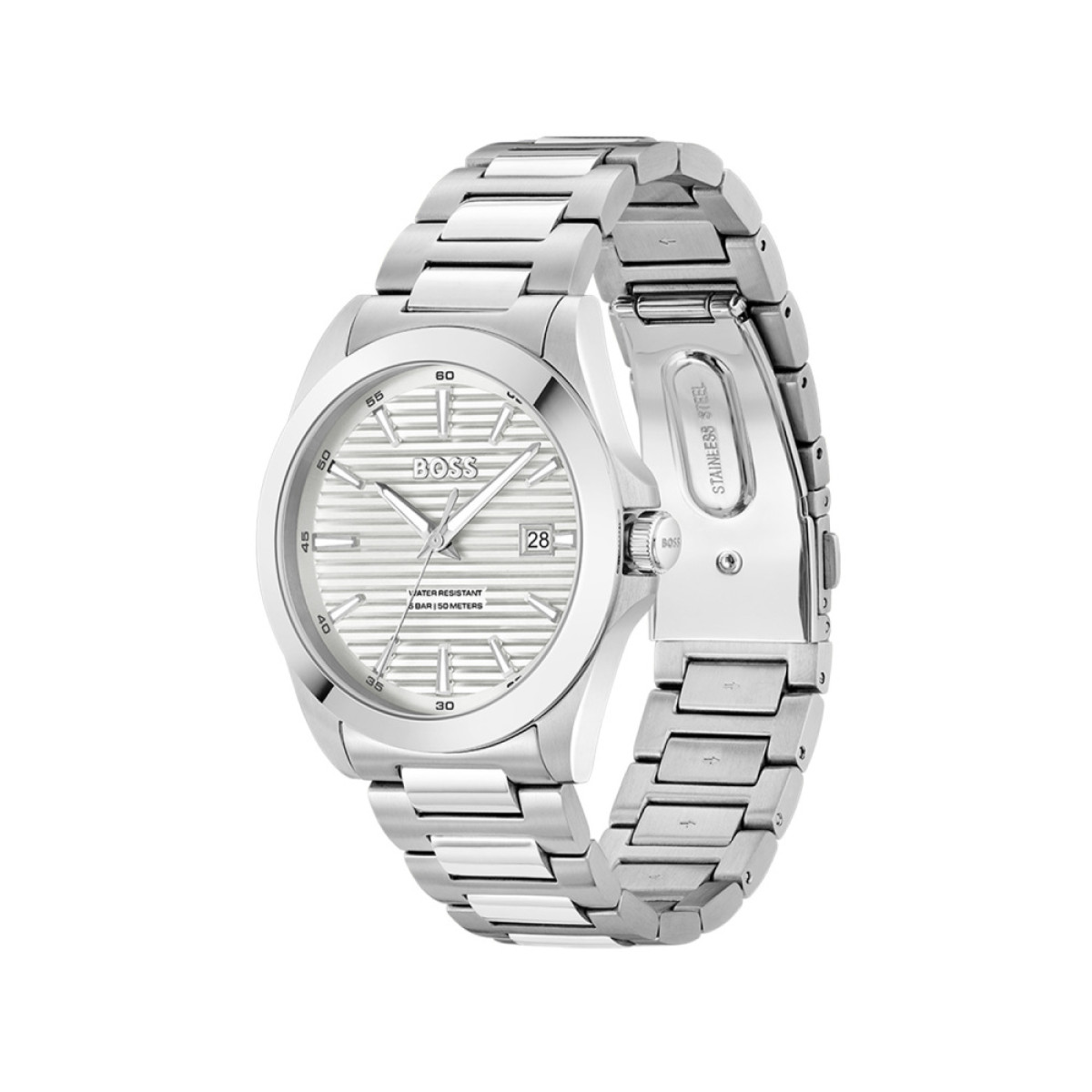 BOSS Strike HB1514176 Herenhorloge van zilverkleurig staal - Ø 41 mm