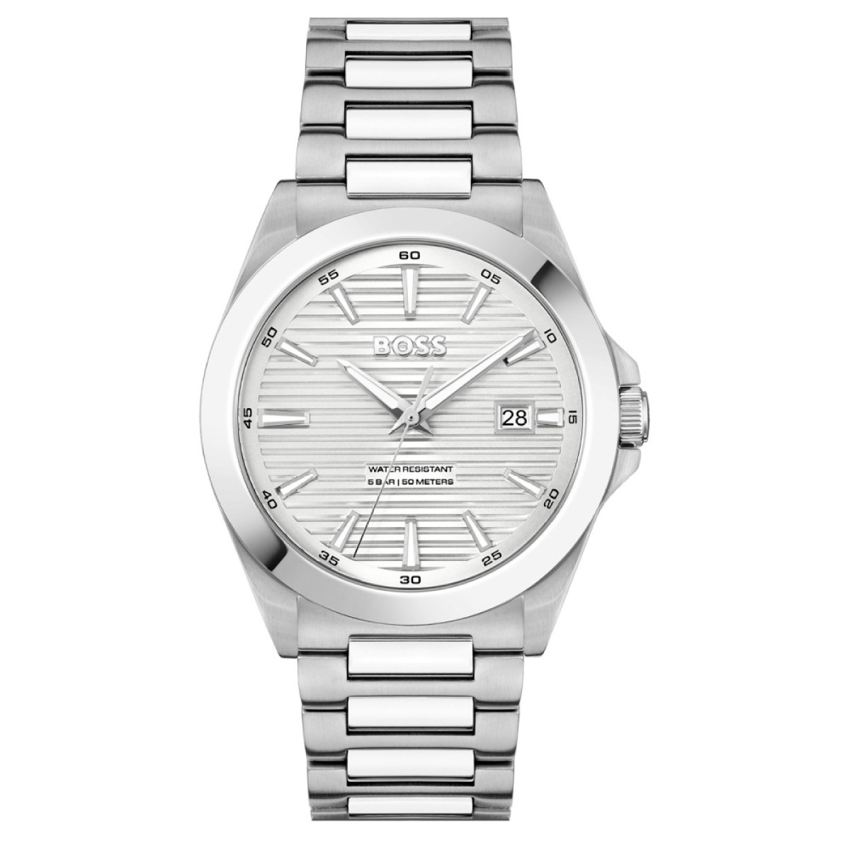 BOSS Strike HB1514176 Herenhorloge van zilverkleurig staal - Ø 41 mm