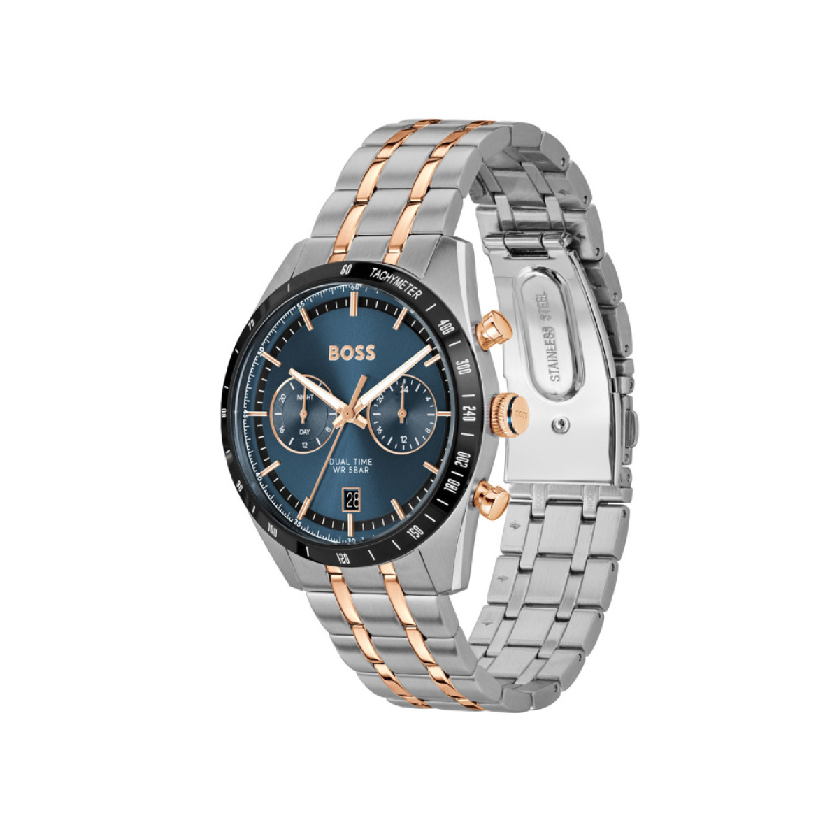 BOSS Tourmaster HB1514288 Bicolor herenhorloge met blauwe wijzerplaat - Ø 41 mm
