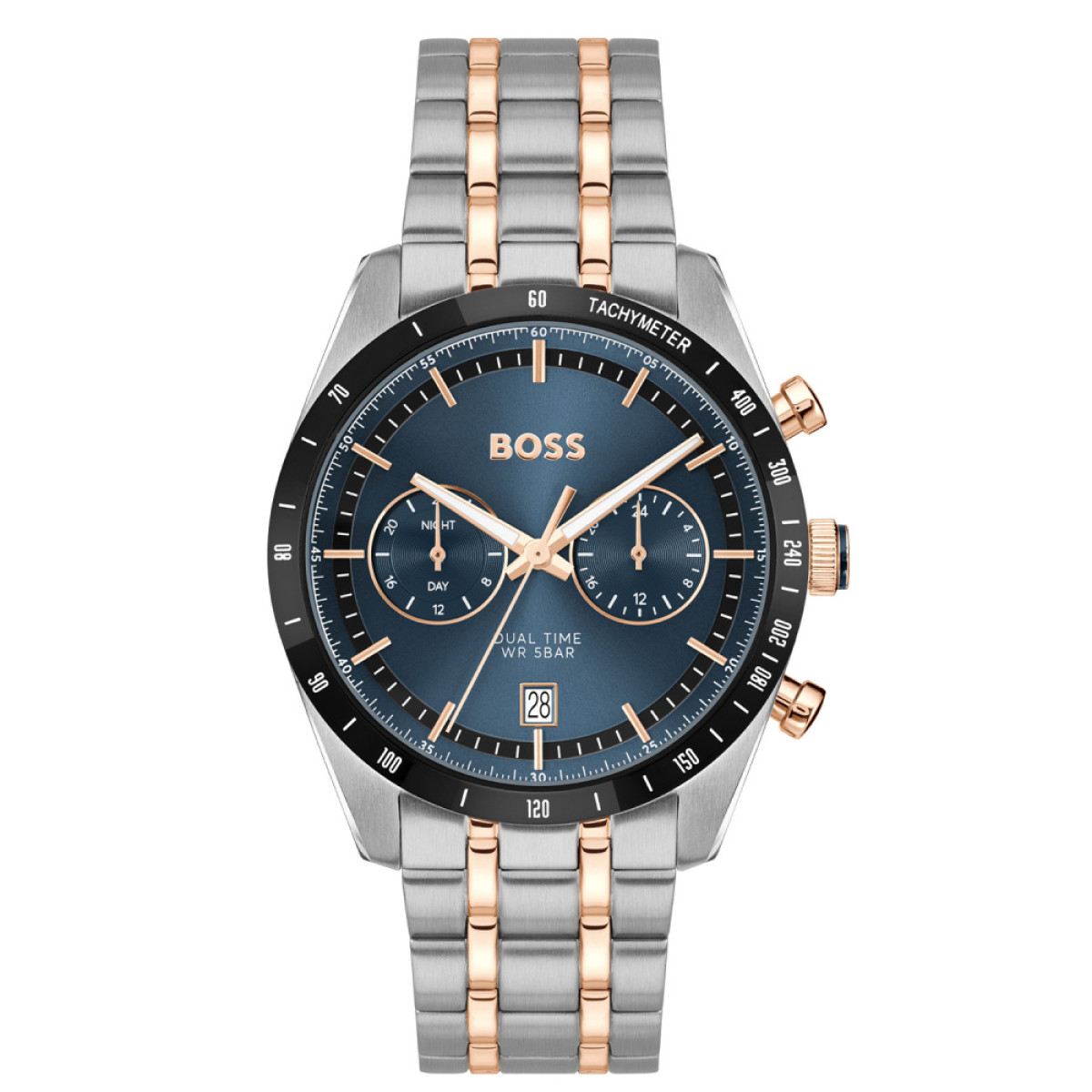 BOSS Tourmaster HB1514288 Bicolor herenhorloge met blauwe wijzerplaat - Ø 41 mm
