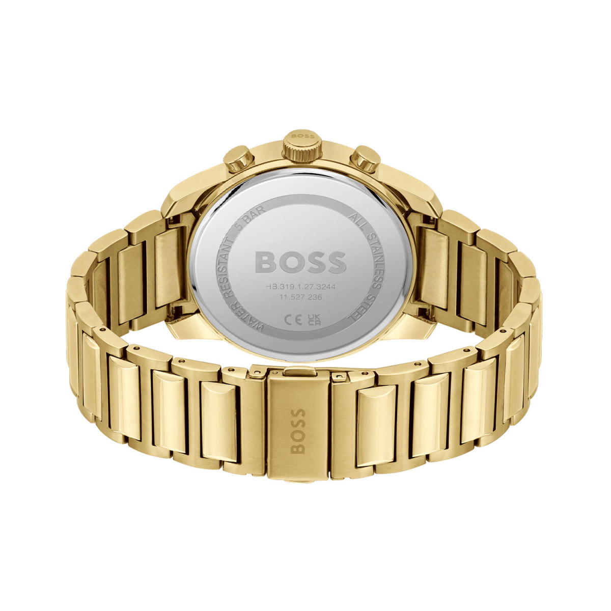 Boss Trace HB1514006 herenhorloge van goudkleurig staal - Zwarte wijzerplaat met chronograaf - Ø 44 mm