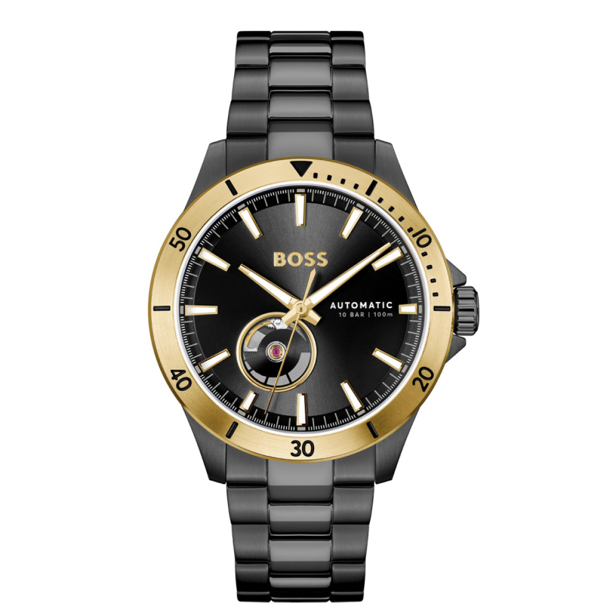 BOSS Troper Automatic HB1514203 Zwart en goudkleurig herenhorloge van staal - Ø 42 mm