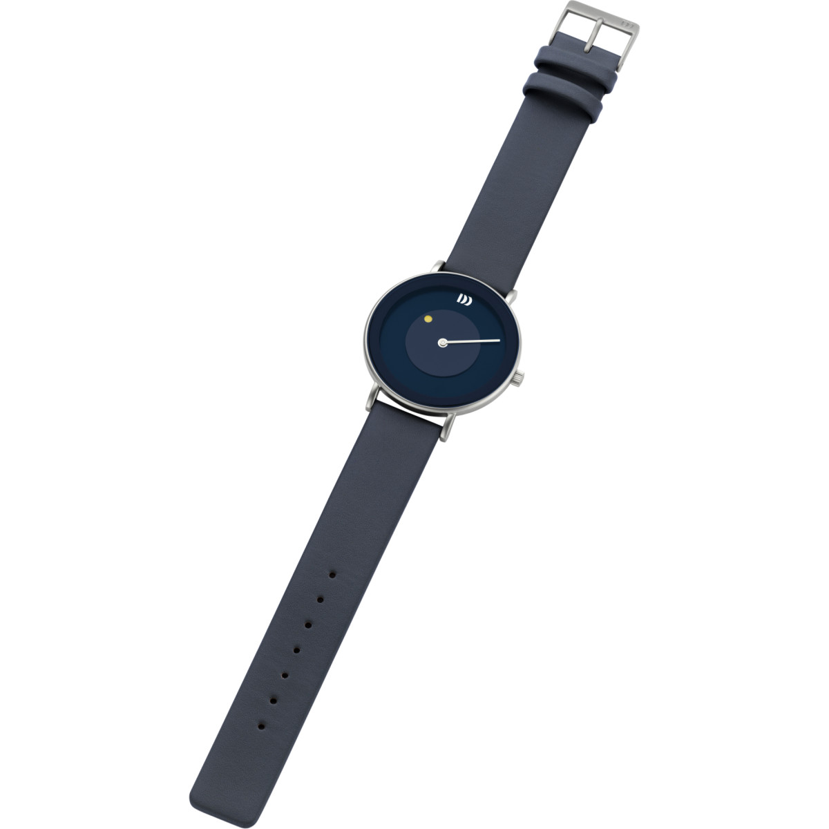 Danish Design Frihed Måne IQ22Q1260 dameshorloge van staal met blauwlederen band - Ø 39 mm