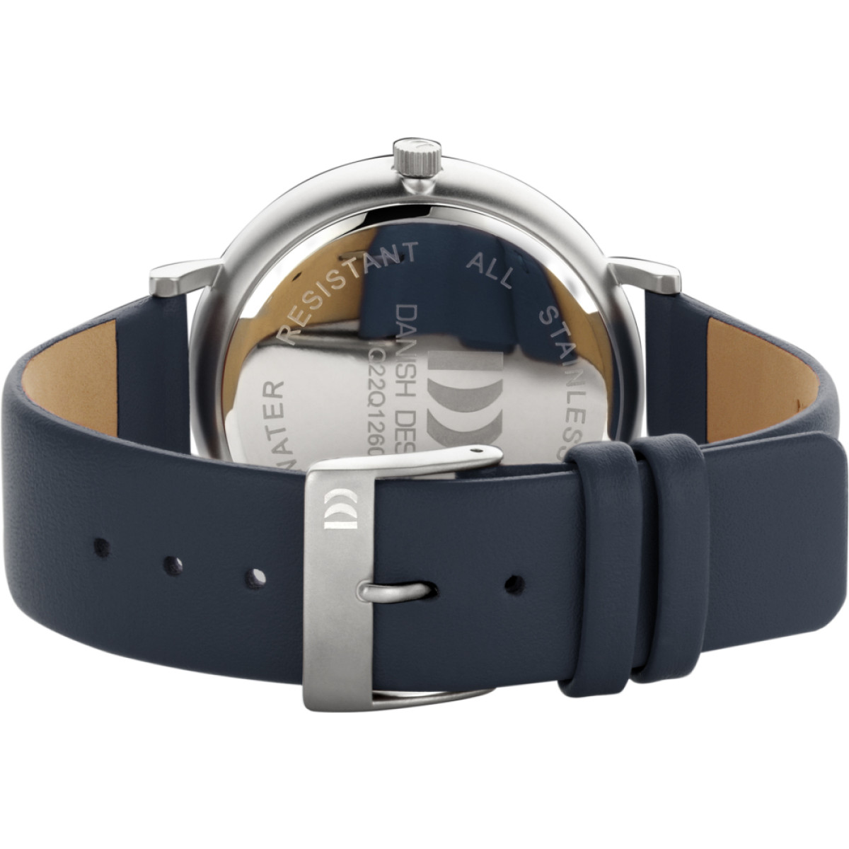 Danish Design Frihed Måne IQ22Q1260 dameshorloge van staal met blauwlederen band - Ø 39 mm