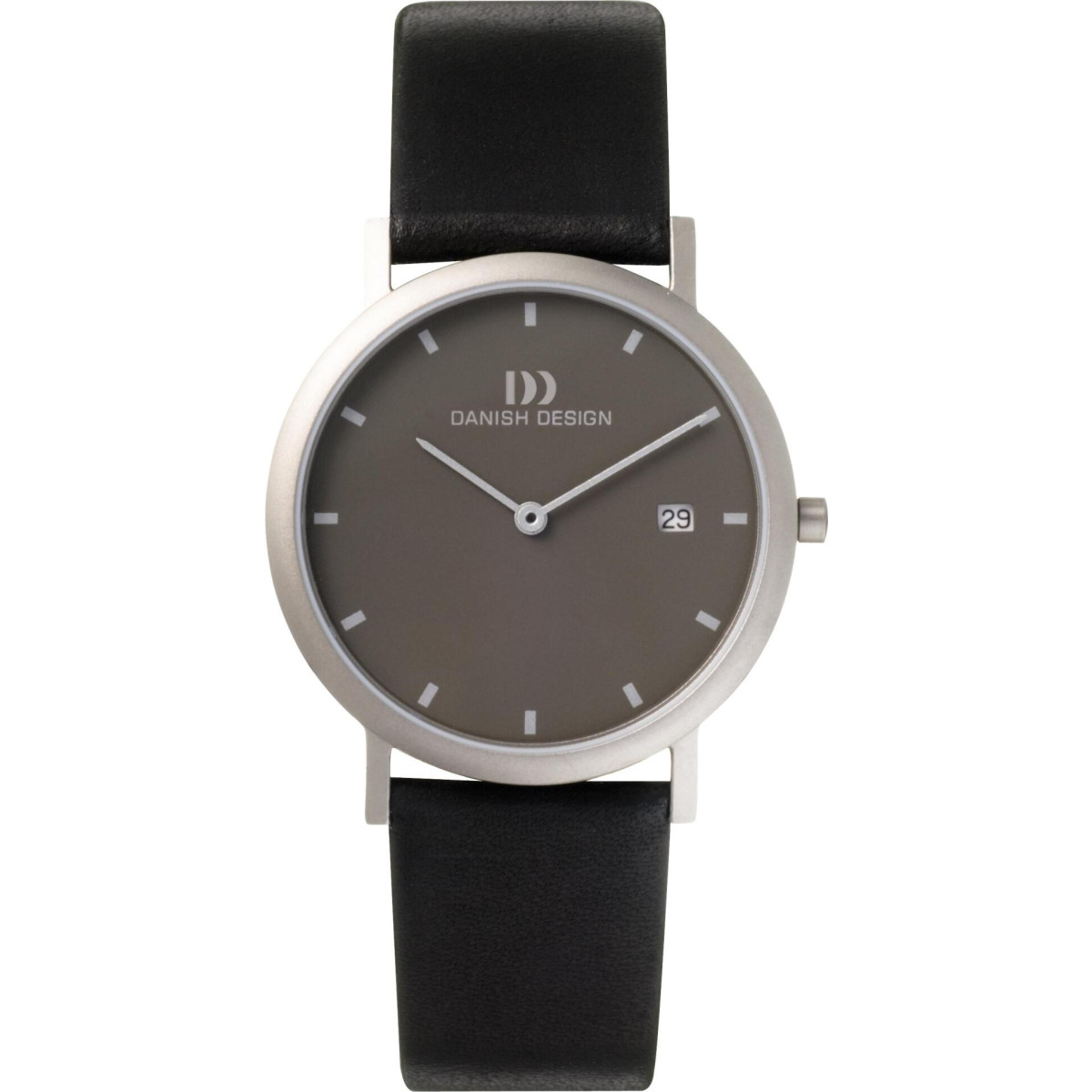 Danish Design Gløbe Elbe IQ13Q272 Herenhorloge van titanium met zwart leren band Ø 34 mm 