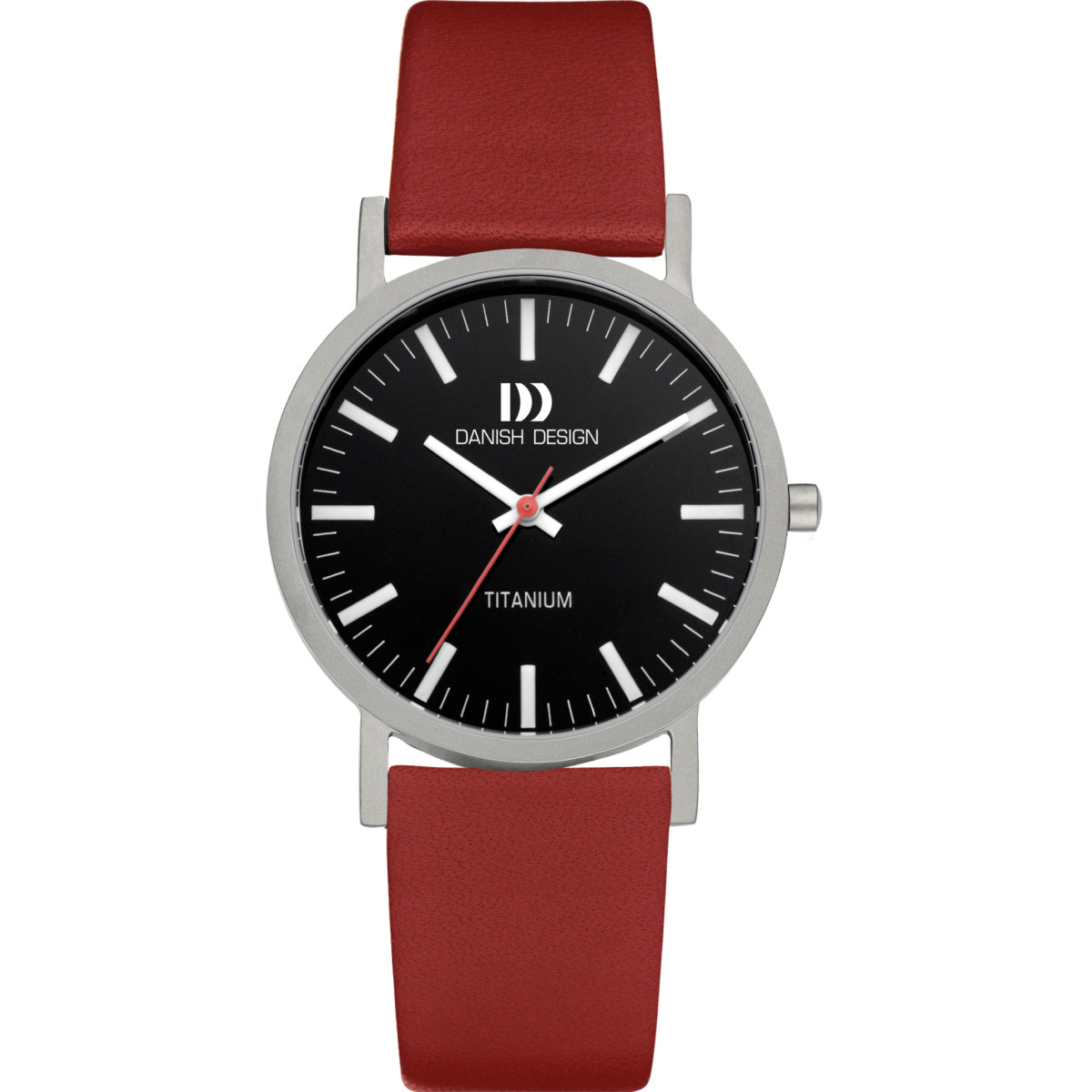 Danish Design Gløbe Rhine IQ21Q199 Herenhorloge van titanium met roodlederen band - Ø 35 mm