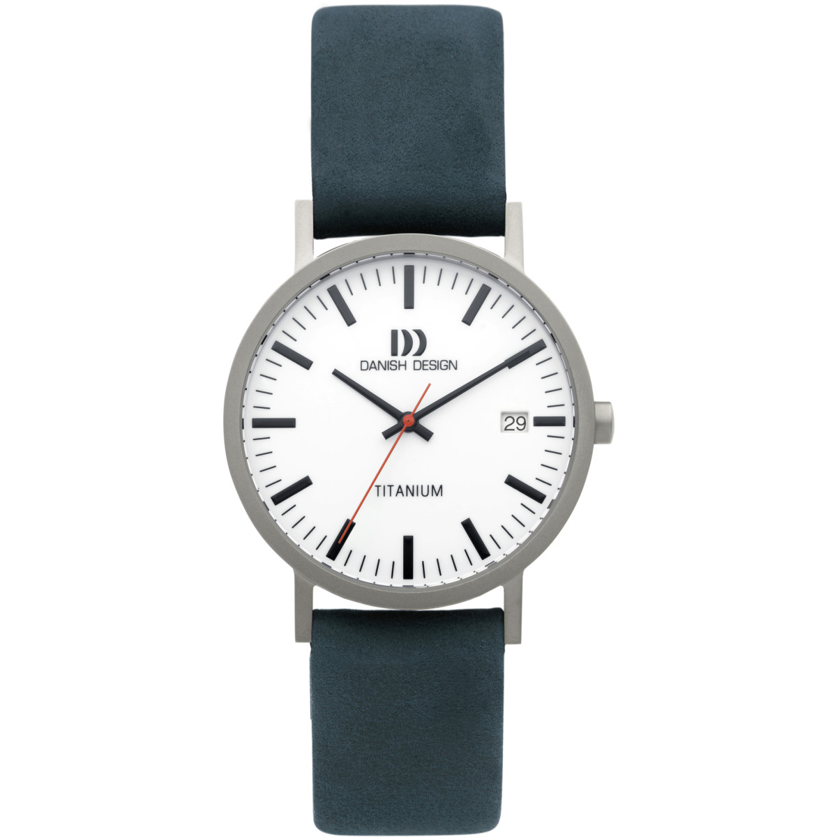 Danish Design Gløbe Rhine IQ30Q199 herenhorloge met blauwlederen band en witte plaat 35 mm