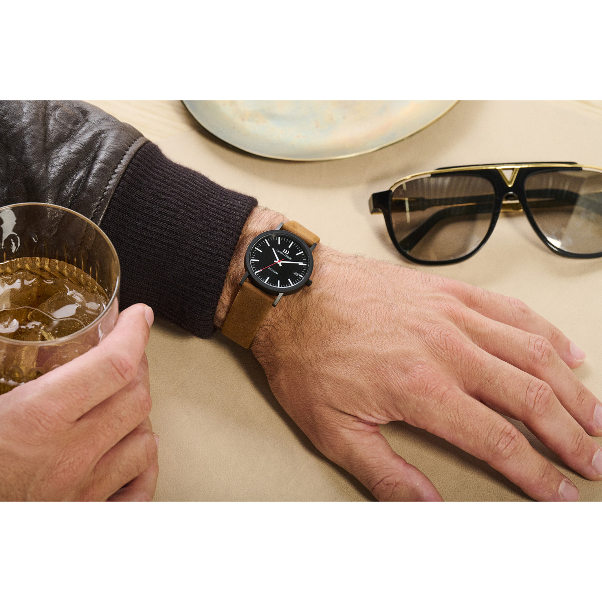 Danish Design Gløbe Rhine IQ34Q199 - Herenhorloge van titanium met leren band