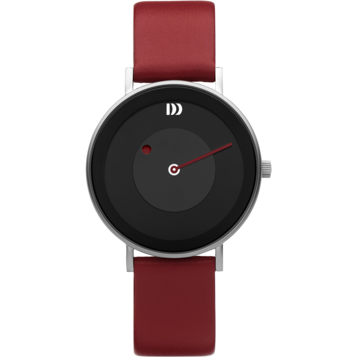 Danish Design Måne IQ24Q1260 Dameshorloge met ronde stalen kast en rode leren band 39 mm