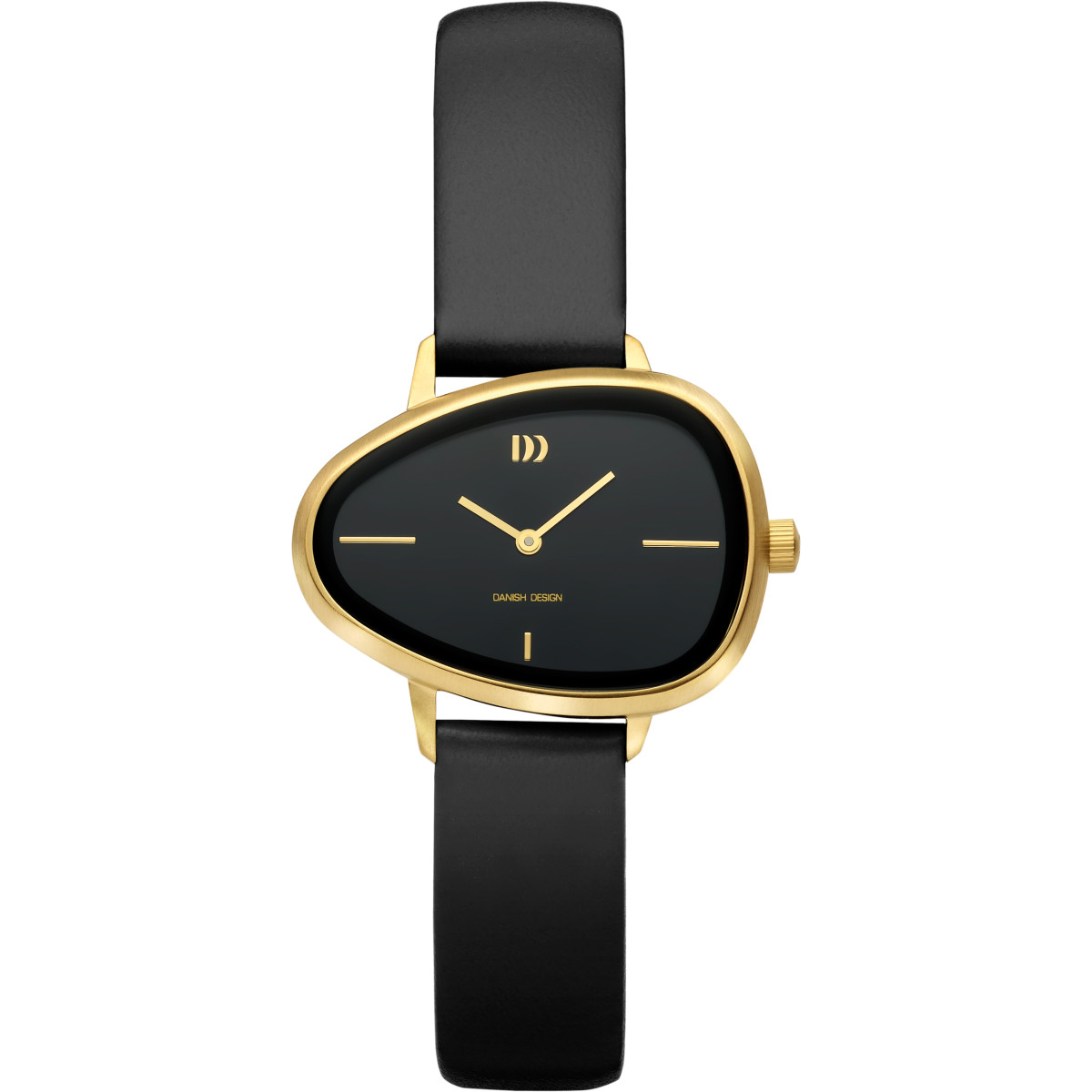 Danish Design Frihed Elvsten IV15Q1305 zwart dameshorloge met leren band en asymmetrische kast - Ø 35 mm