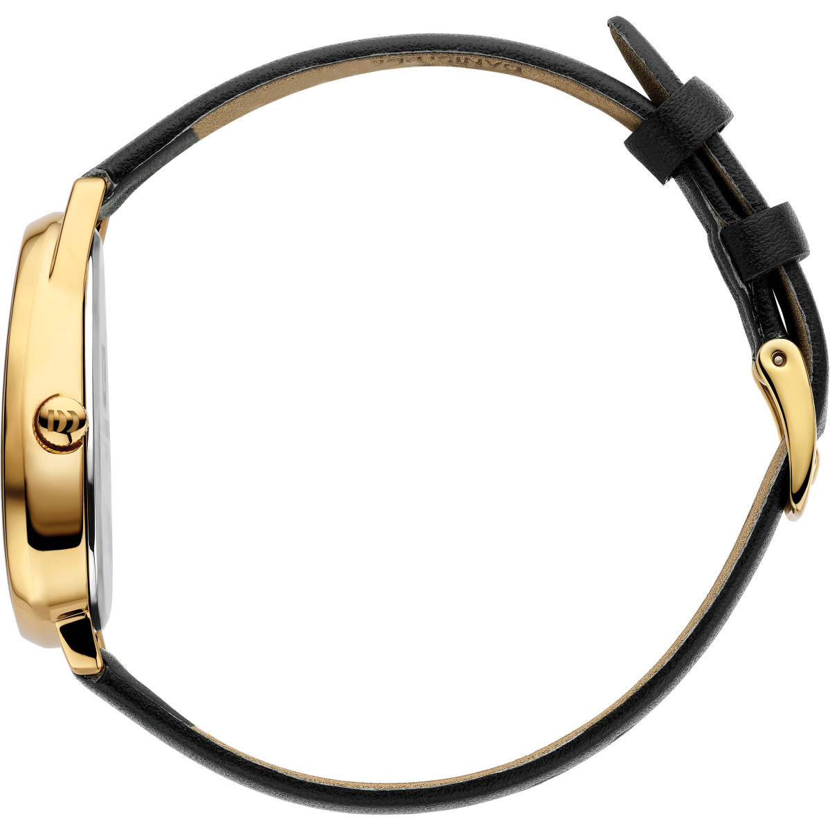 Danish Design Frihed Fjordsten IV15Q1306 dameshorloge met gold plated kast en zwart leren band - Ø 26 mm